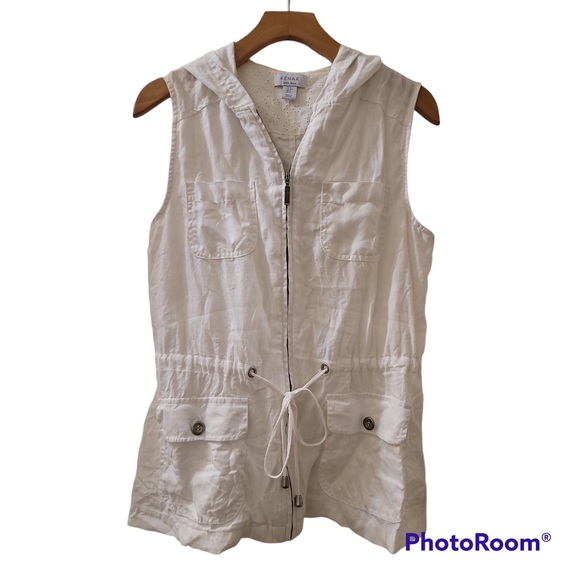 White Linen vest by Kenar. (#8) - Picture 1 of 3
